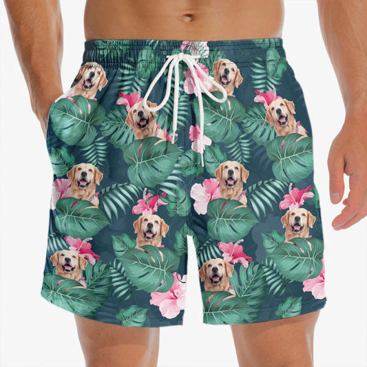 Custom Photo I'm On A Summer Roll - Dog & Cat Personalized Custom Tropical Hawaiian Aloha Men Beach Shorts
