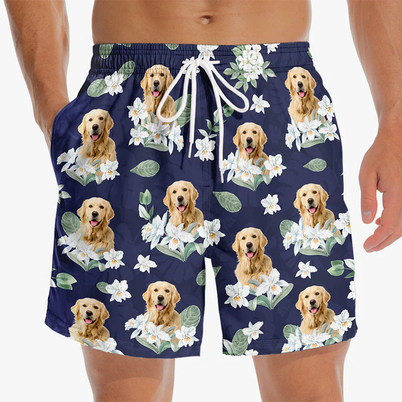 Custom Photo Wild And Free Just Like The Sea - Dog & Cat Personalized Custom Tropical Hawaiian Aloha Men Beach Shorts