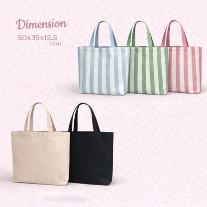 Personalized Pet Name & Photo Embroidered Tote Bag - Vintage Striped Beach Tote