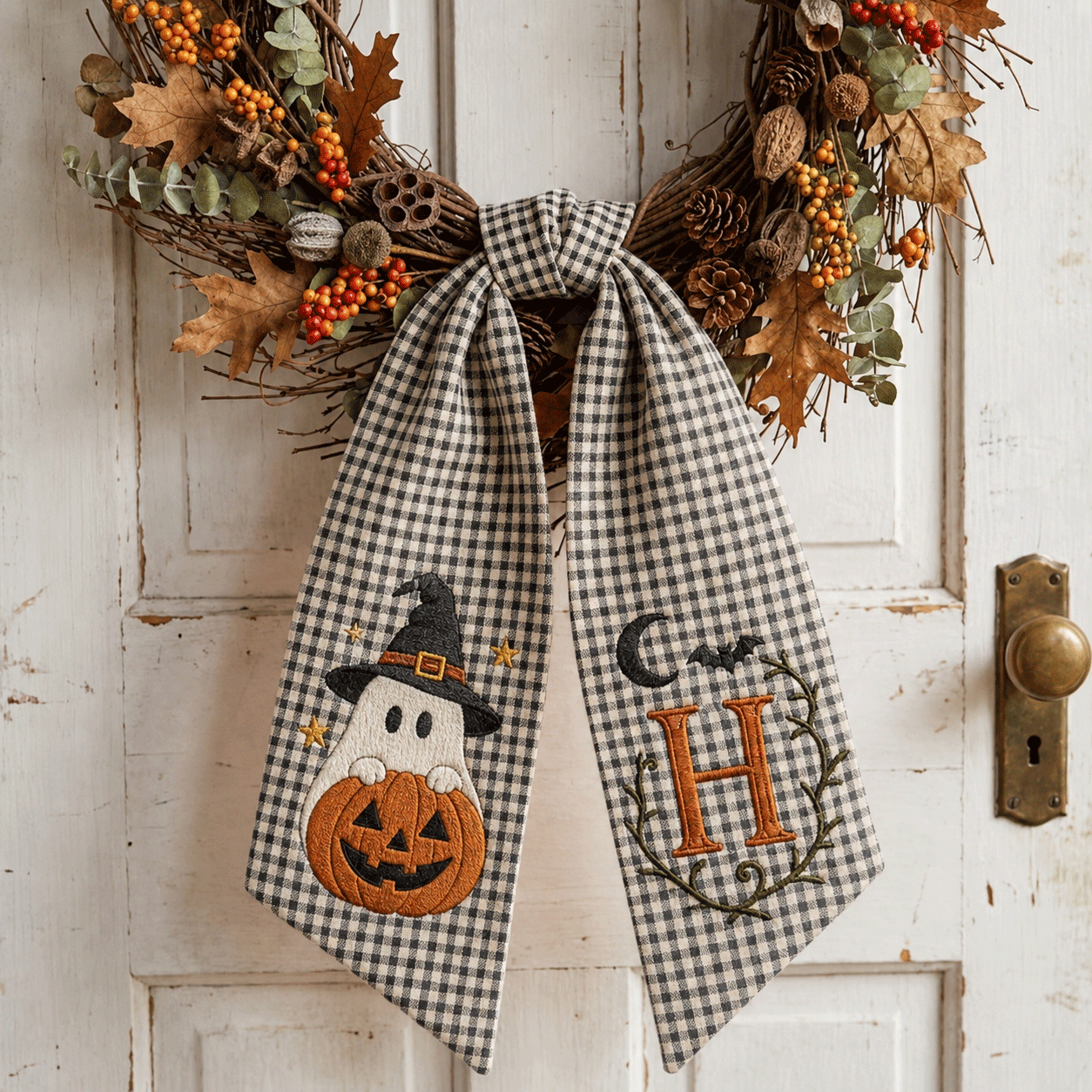 Embroidered Custom Boo & Pumpkin Wreath Sash