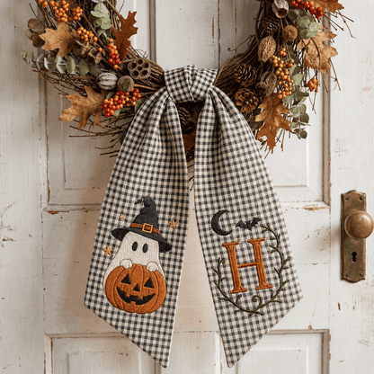 Embroidered Custom Boo & Pumpkin Wreath Sash
