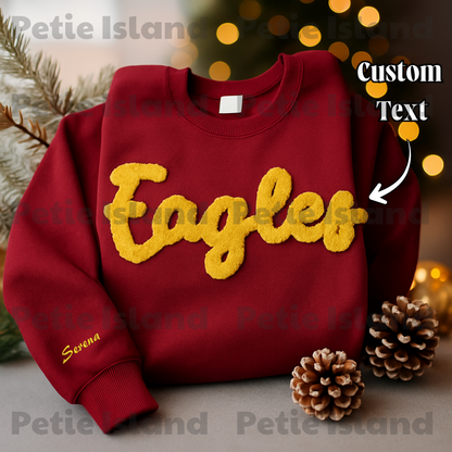 Personalized 0.78" wide - Chunky Chenille Yarn Custom Text Embroidered T-shirt Hoodie Sweatshirt