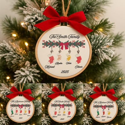Christmas Personalized Family Name With Socks Embroidery Ornament Christmas Tree Decoration