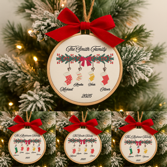 Christmas Personalized Family Name With Socks Embroidery Ornament Christmas Tree Decoration