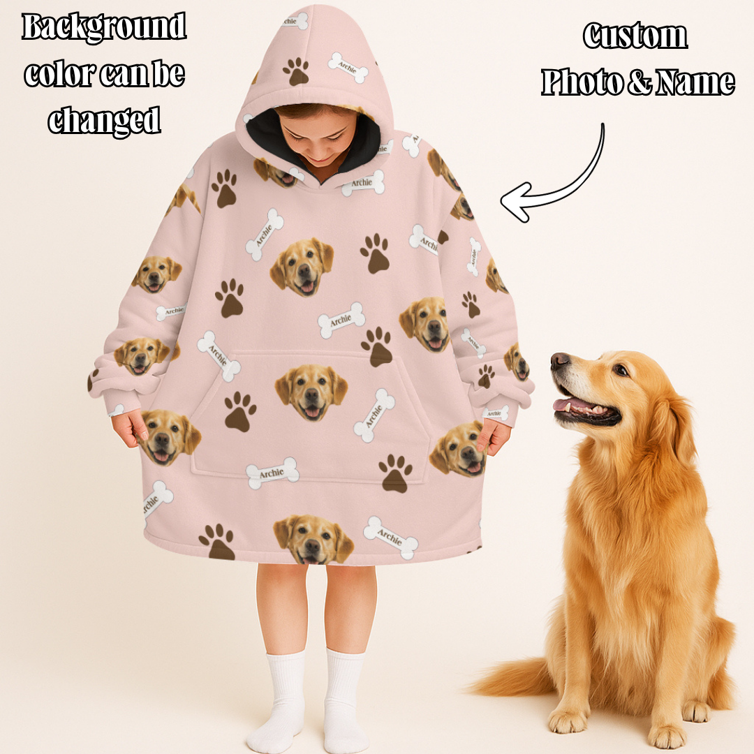 Personalized Pet Photo And Name Oodie Blanket Hoodie