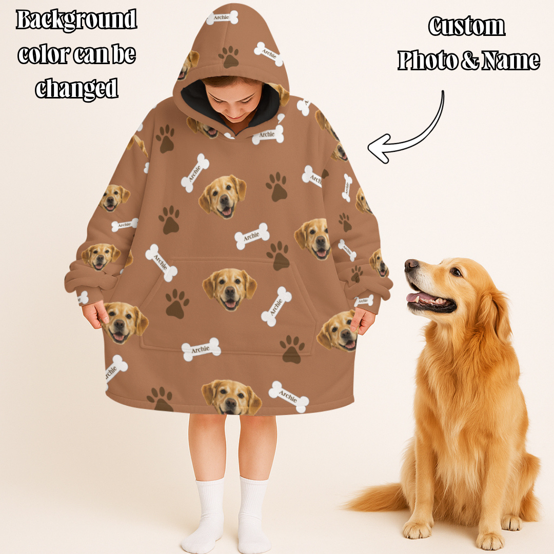 Personalized Pet Photo And Name Oodie Blanket Hoodie