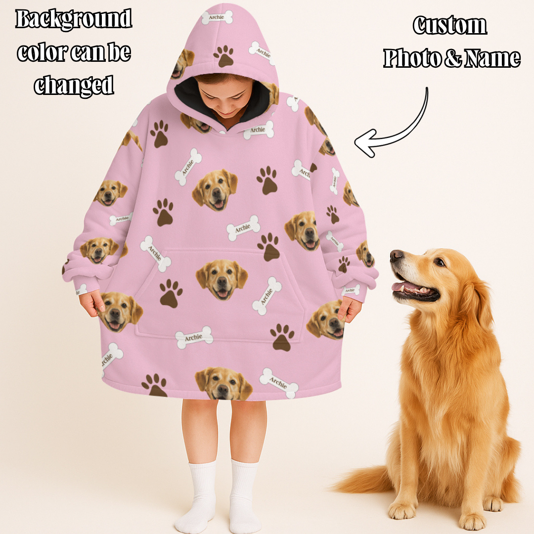 Personalized Pet Photo And Name Oodie Blanket Hoodie