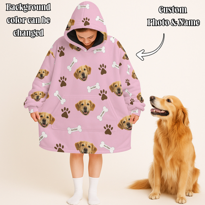 Personalized Pet Photo And Name Oodie Blanket Hoodie
