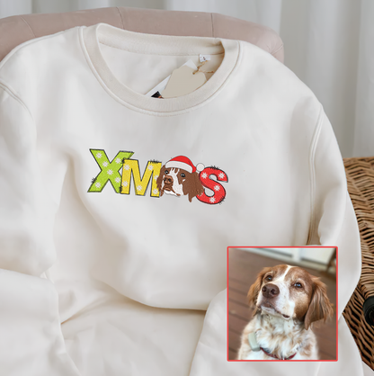 Personalized Pet Dog Cat XMAS Embroidered T-Shirt Hoodie Sweatshirt