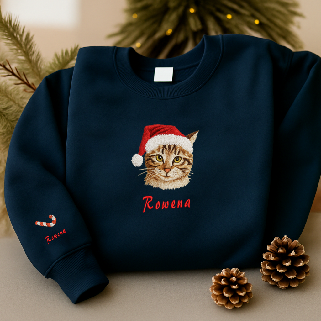 Personalized Embroidered Pet Photo Hoodie Sweatshirt T-Shirt Christmas Gift