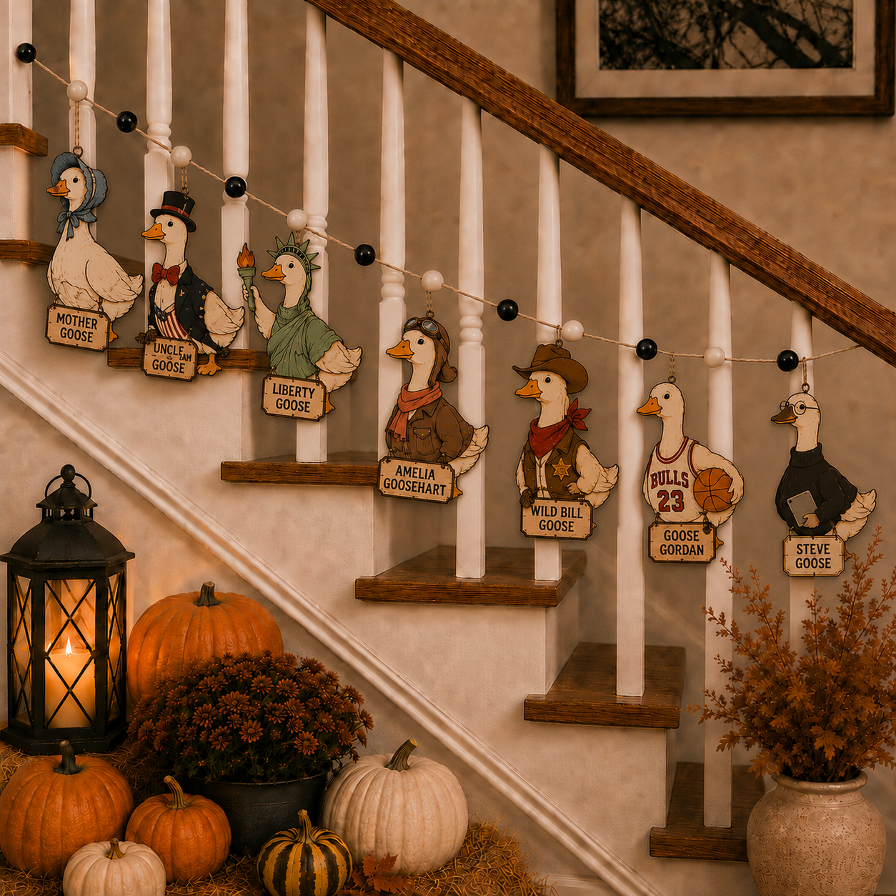 Halloween Personalized Goose Wooden Garland