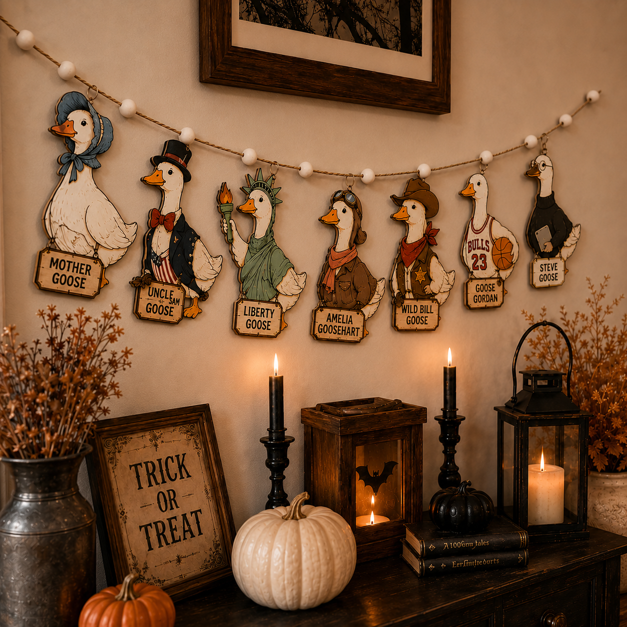 Halloween Personalized Goose Wooden Garland