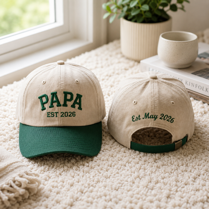Embroidered Custom Two Tone Dad Hat, Retro Dad Cap, Personalized Dad Est 2026 Cap, New Dad Hat