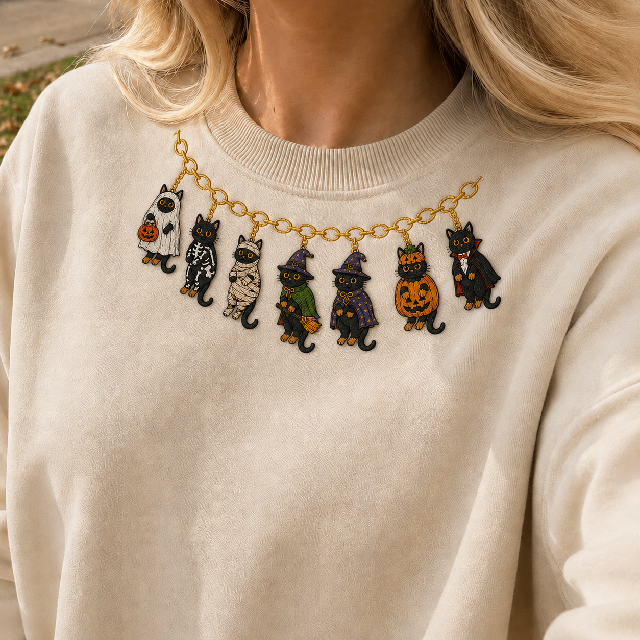 Embroidered Halloween Black Cats Spooky Season Sweatshirt