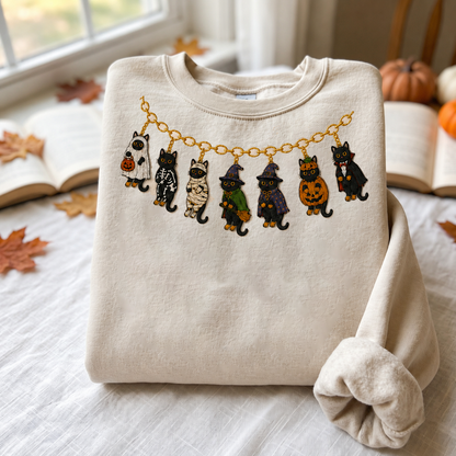 Embroidered Halloween Black Cats Spooky Season Sweatshirt