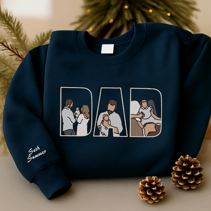 Personalized Embroidered 3 Family Photos Hoodie Sweatshirt T-Shirt, Father's Day Gift, Mother's Day Gift
