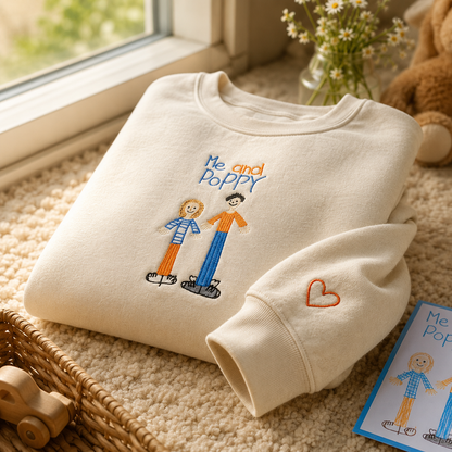 Embroidered Custom Kids Photo Drawing Sweatshirt, Drawing Keepsake Gift, Personalized Photo Crewneck, Unique Gift for Mom Dad