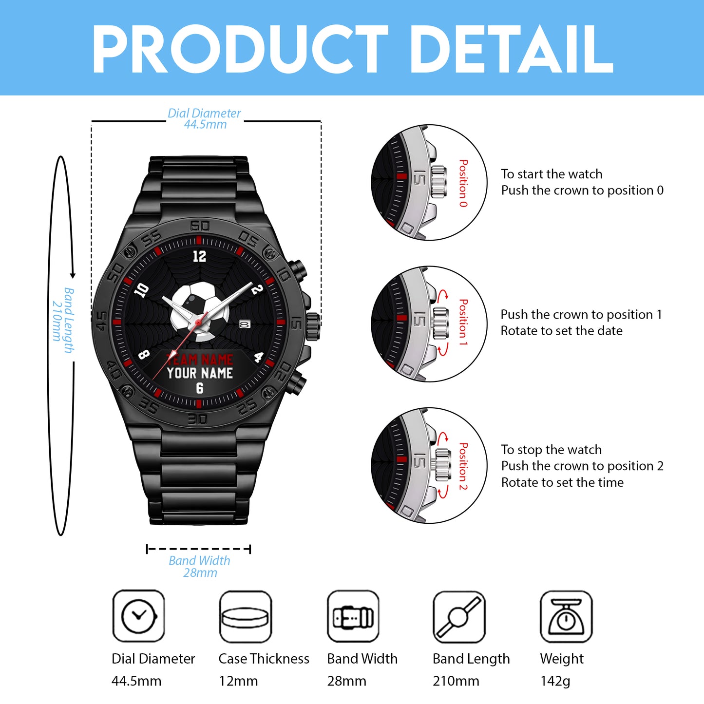 Football Personalized Team Name, Name & Number Quartz Watch