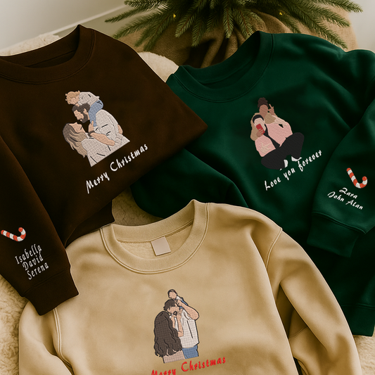 Personalized Embroidered Family Couple Photo Hoodie Sweatshirt T-Shirt Mother's Day, Father's Day, Valentine, Christmas Gift