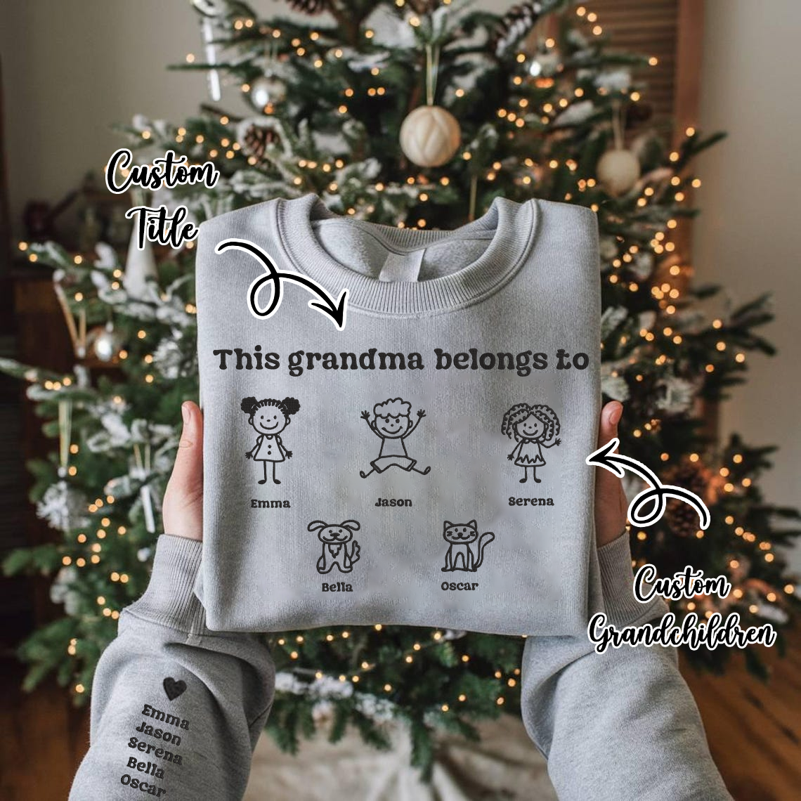 Personalized Embroidered Family Cute Drawing Hoodie Sweatshirt T-Shirt Mother's Day Christmas Gift