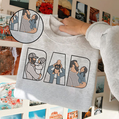 Father's Day Personalized Embroidered 3 Family Photos Hoodie Sweatshirt T-Shirt, Gift For Dad, Father's Day Gift