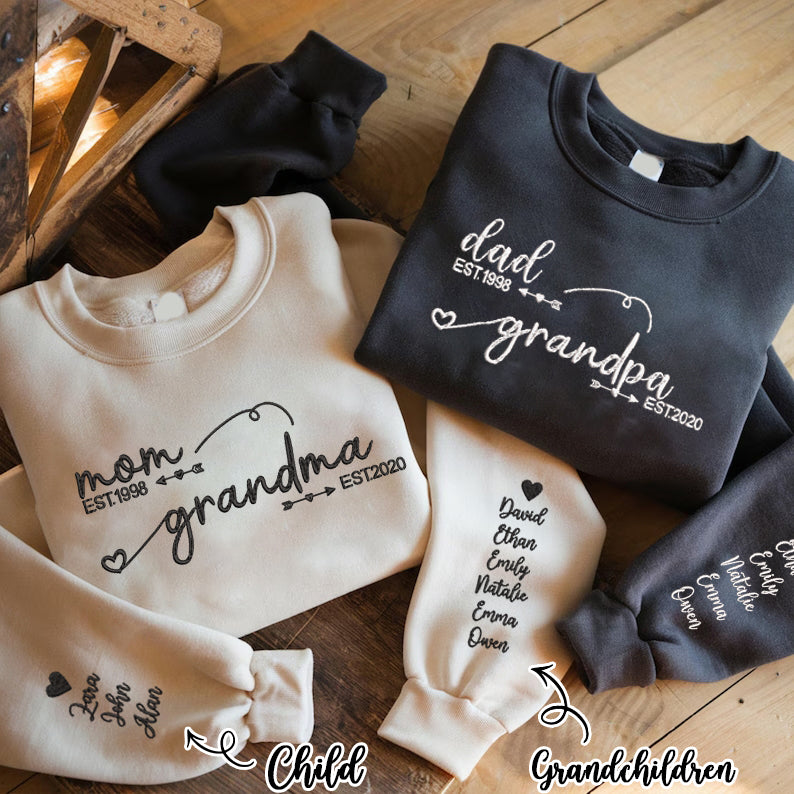 Personalized Embroidered Family Hoodie Sweatshirt T-Shirt Mother's Day Father's Day Christmas Gift