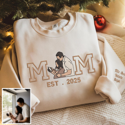 Personalized Embroidered Family Photo Hoodie Sweatshirt T-Shirt Mother's Day Father's Day Christmas Gift