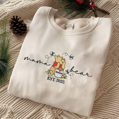 Personalized Embroidered Mama Bear With Name On Sleeve Hoodie Sweatshirt T-Shirt Mother's Day Father's Day Christmas Gift