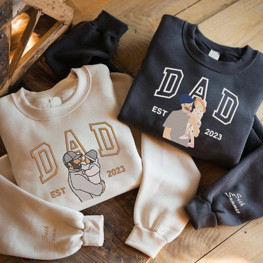 Father's Day Personalized Embroidered Family Photo EST Hoodie Sweatshirt T-Shirt