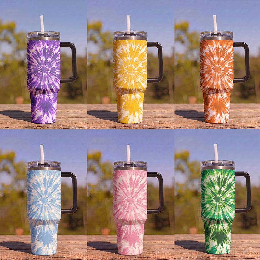 Cute Puppy Tie-Dye Stainless Steel Tumbler - Personalized 40oz Tumbler