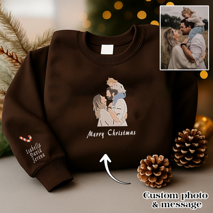 Personalized Embroidered Family Couple Photo Hoodie Sweatshirt T-Shirt Mother's Day, Father's Day, Valentine, Christmas Gift