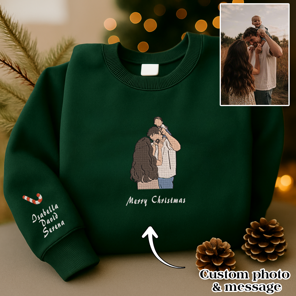 Personalized Embroidered Family Couple Photo Hoodie Sweatshirt T-Shirt Mother's Day, Father's Day, Valentine, Christmas Gift