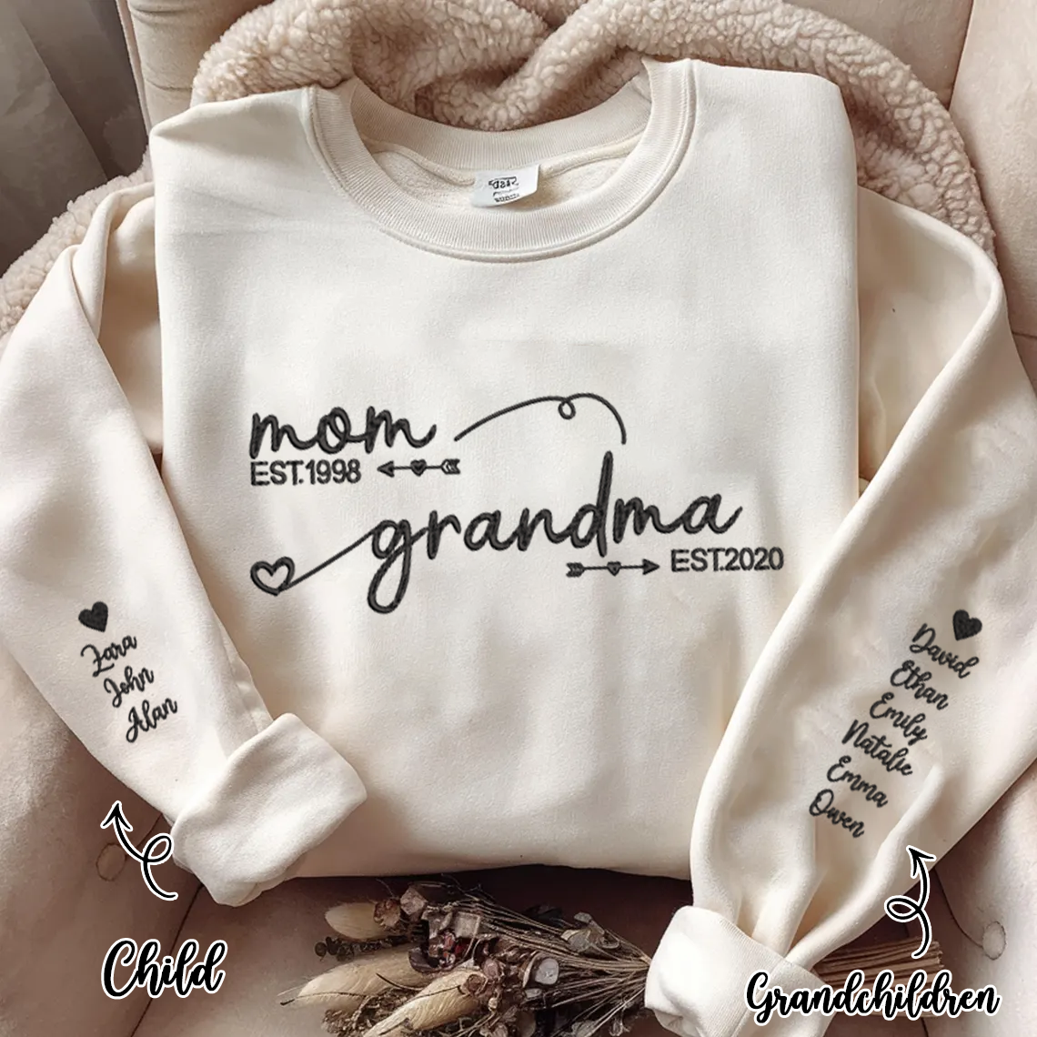 Personalized Embroidered Family Hoodie Sweatshirt T-Shirt Mother's Day Father's Day Christmas Gift