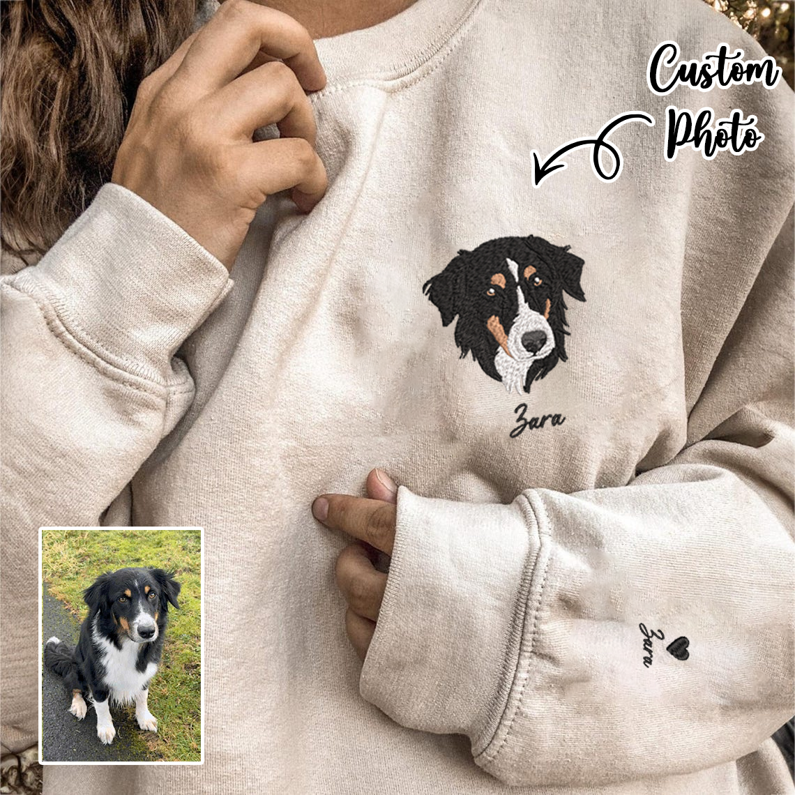 Personalized Embroidered Pet Dog Cat Photo Hoodie Sweatshirt T-Shirt