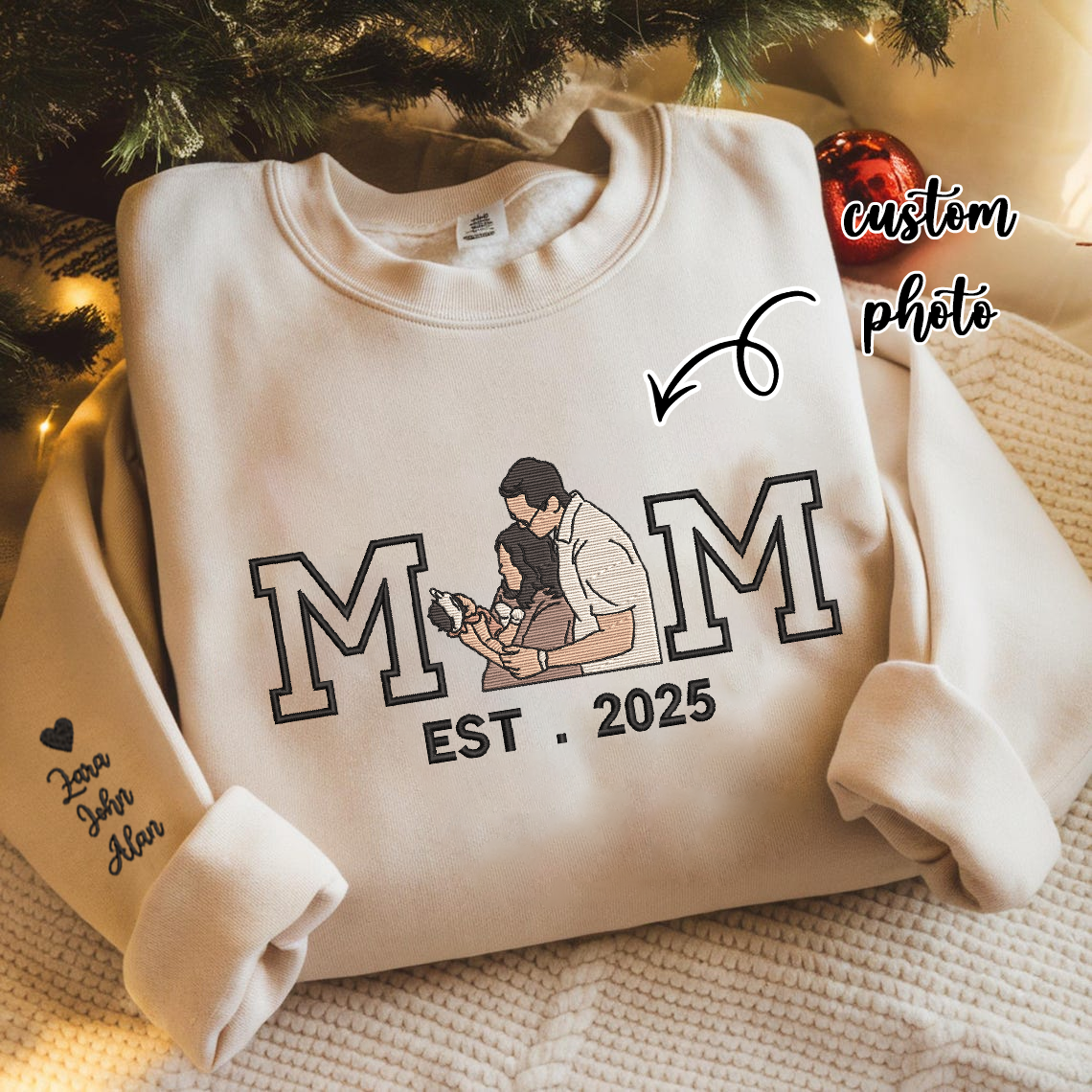 Personalized Embroidered Family Photo Hoodie Sweatshirt T-Shirt Mother's Day Christmas Gift
