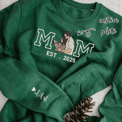 Personalized Embroidered Family Photo Hoodie Sweatshirt T-Shirt Mother's Day Christmas Gift