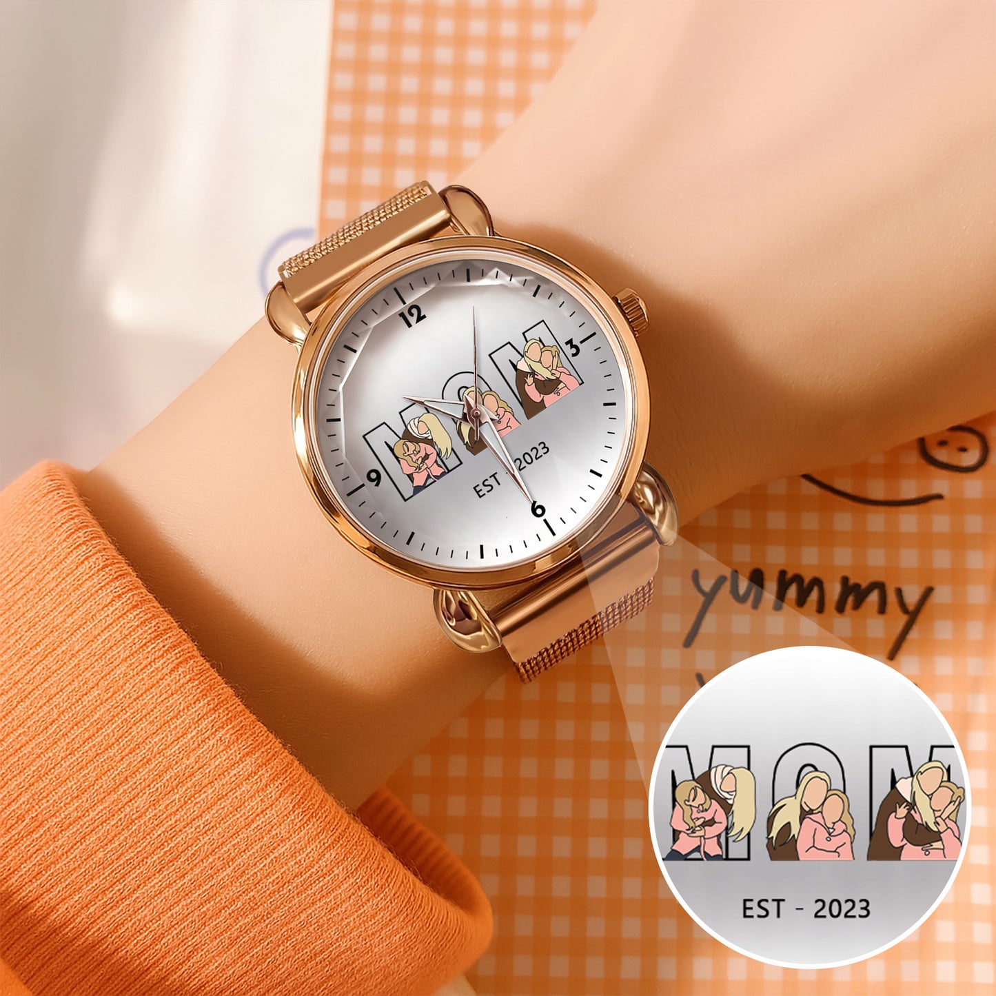 Mother's Day Gift For Mom Personalized Photos Mesh Strap Quartz Watch