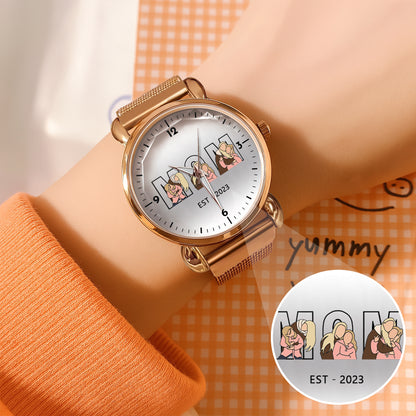 Mother's Day Gift For Mom Personalized Photos Mesh Strap Quartz Watch