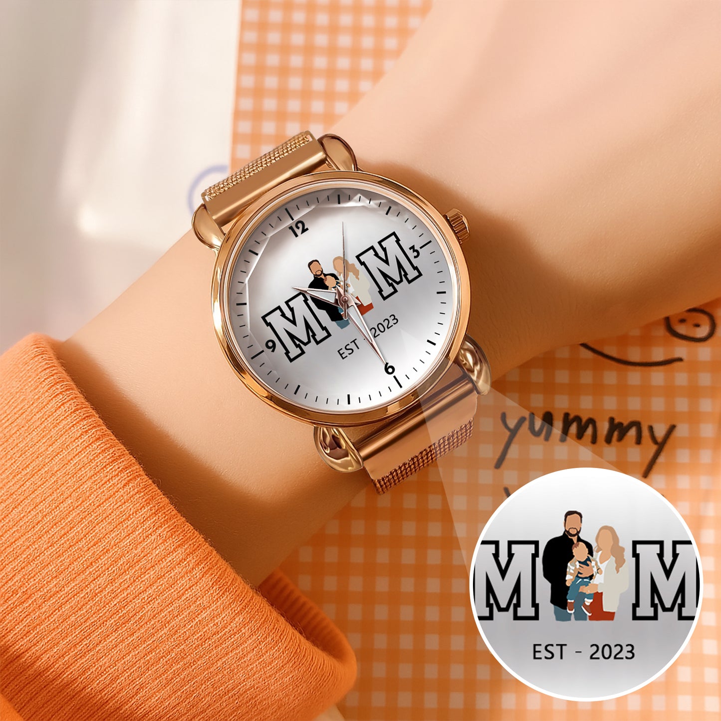 Mother's Day Gift For Mom Personalized Photos MOM EST Mesh Strap Quartz Watch