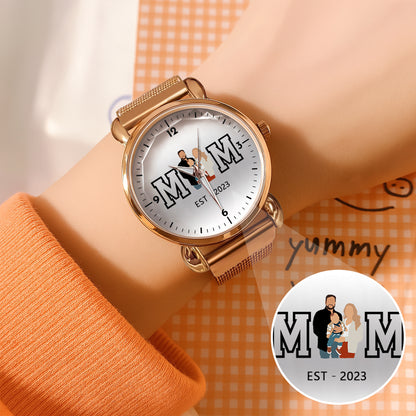Mother's Day Gift For Mom Personalized Photos MOM EST Mesh Strap Quartz Watch