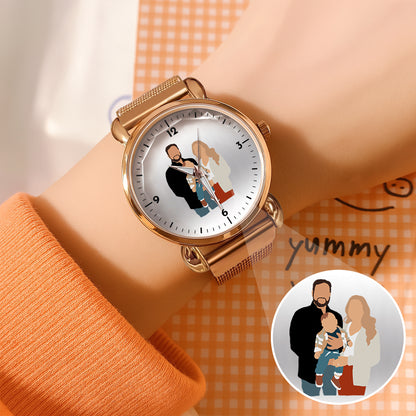Mother's Day Father's Day Personalized Family Photo Mesh Strap Quartz Watch