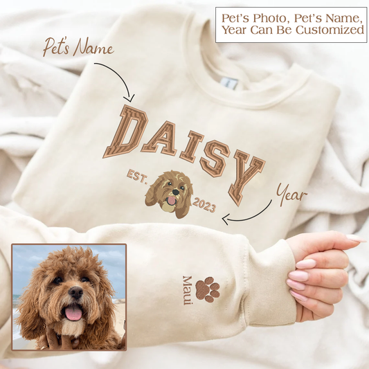 Personalized Embroidered Pet Dog Cat Photo Name Year Hoodie Sweatshirt T-Shirt