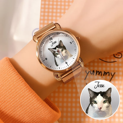 Personalized Pet Portrait Mesh Strap Quartz Watch