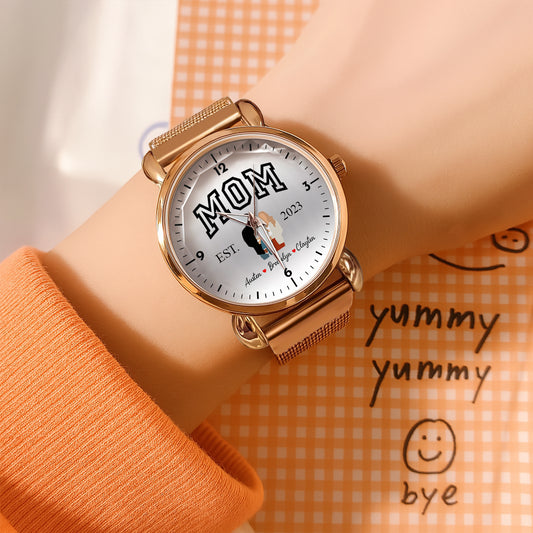 Mother's Day Personalized Family Photo & Kids’ Names Mesh Strap Quartz Watch