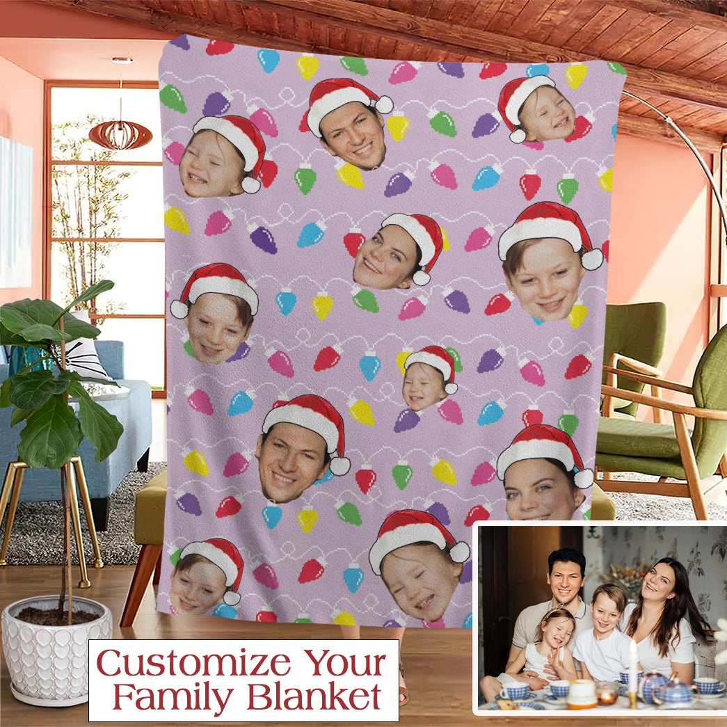 Personalized Family Photo Christmas Light Soft Blanket