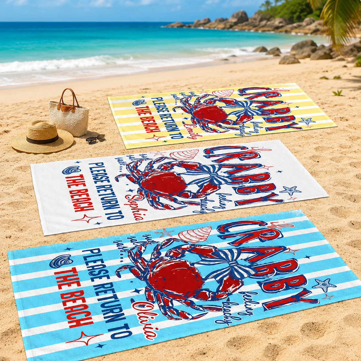 Personalized Microfiber Crabby Beach Towel Custome Name Gift