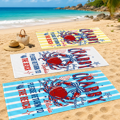 Personalized Microfiber Crabby Beach Towel Custome Name Gift
