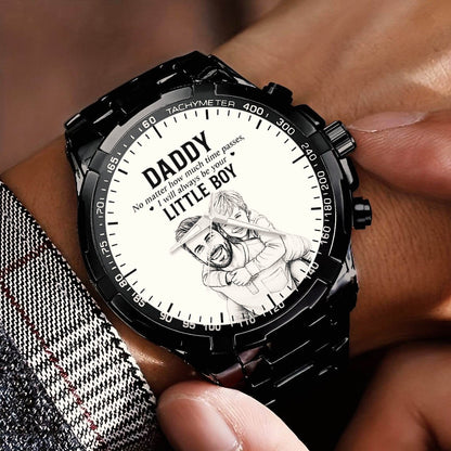 Personalized Photo Pencil Drawing Daddy Father Little Boy Watch
