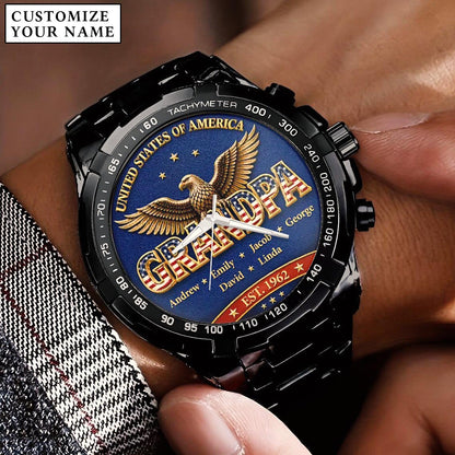 Personalized EST & Names for Independence Day Grandpa Watch