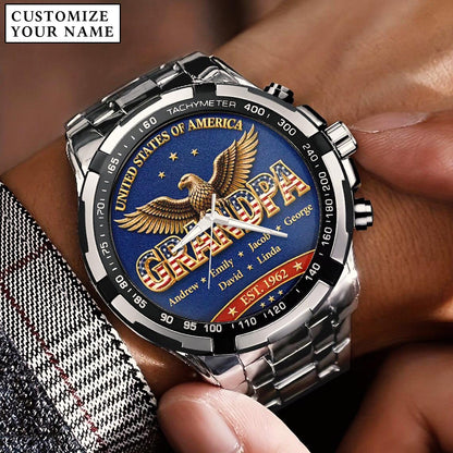 Personalized EST & Names for Independence Day Grandpa Watch